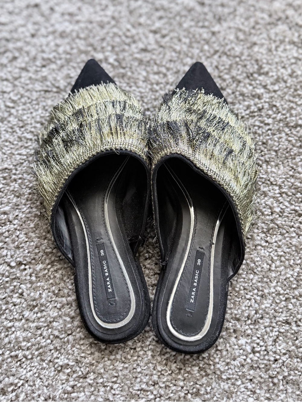 ZARA | Gold Metallic Fringe Mules | EU 38, US 7.5 | Worn Once - Picture 5 of 9